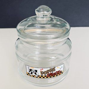 "HOST PICK" VINTAGE "Doggie Snacks" Clear Glass Lidded Jar EUC
